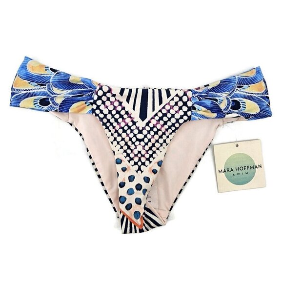 New Mara Hoffman Ruched Side Bikini Bottoms Womens S Blue Low Rise Peacock - Picture 1 of 4